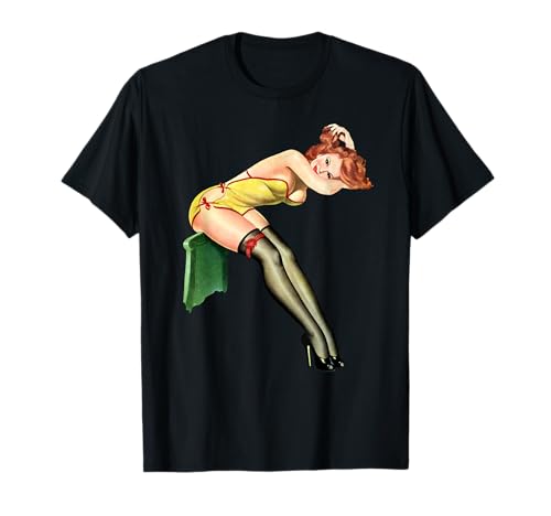 Pin Up Hot Girl in Lingerie and Heels T‑Shirt image