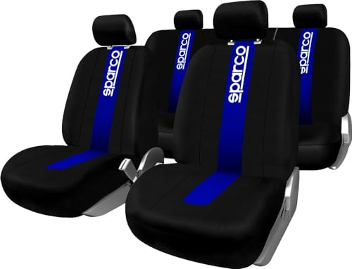 Sparco SPC1011 CLASSIC   Juego de Fundas para Asientos de Coche, color Negro y Azul, 9 Piezas