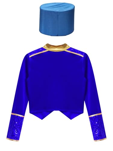 Kids Boys Girls Circus Ringmaster Sequins Coat Music Band Drummer Team Uniform with Soldier Cap4