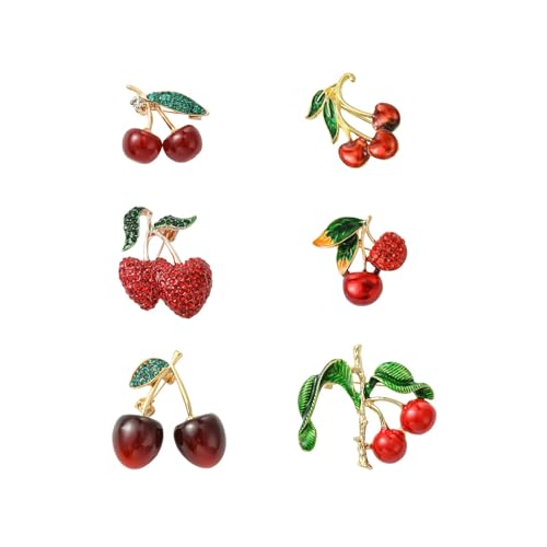Broches rouges cerise strass : un lot de 6 bijoux de sacs et vêtements à offrir ou partager
