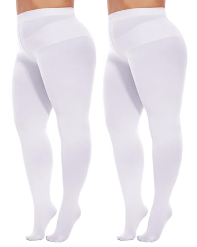 Image of Citystl 2 Pack Plus Size Tights for Women, 80D Opaque Control Top Pantyhose