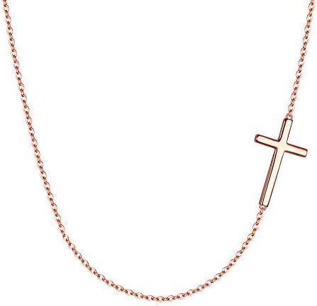 EVER FAITH 925 Sterling Silver Rose Gold Simple Religious Sideways Cross Pendant Choker Necklace Birthday/Mothers Day/Valentines Day/Christmas Jewelry Gift for Women