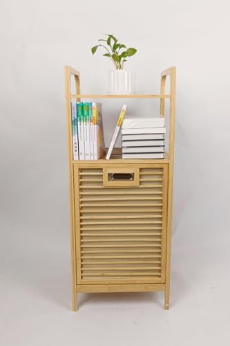 MUDESA Bambu Çamaşır Sepeti Doğal Ahşap Banyo Düzenleyici Raf 2 Raflı Kirli Sepeti Banyo Mutfak Rafı - Görsel 4