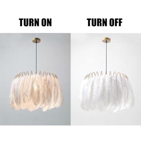 Chambre poétique avec la lampe à suspension créative en plumes blanches