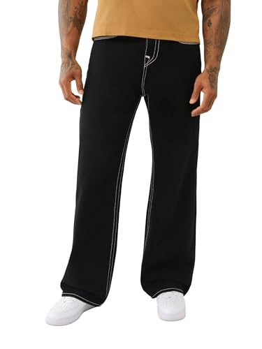 True Religion Men's Super Flatlock Vinny Flap Jeans – Slim Straight Fit Stretch Denim with Bold Stitch & Flap Pockets