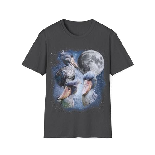T-shirt graphique Shoebill imprimé oiseau préhistorique lune pour mode unisexe