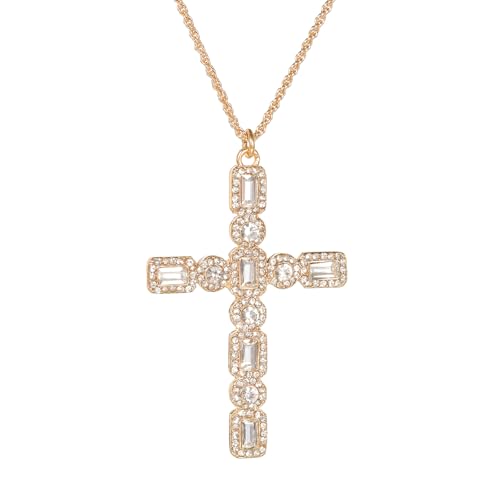 Gold Diamond Double Cross Necklace for Women, Unique Large Big Matching Cross Cubic Zirconia Pendant Necklace Gothic Faith Non Tarnish Religious Jewelry Gift