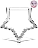 Melighting Titanium Septum Ring 16G Star Septum Jewelry 8mm Solid Titanium G23 Daith Piercing Jewelry Star Septum Clicker Conch Piercing Jewelry Helix Earring for Women