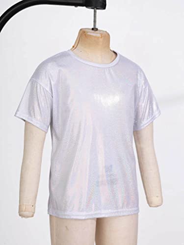 Kids Girls Boys Shimmer Jazz Dance Top Casual Short Sleeves T-shirt Tee Blouse Rave Party Shirt3