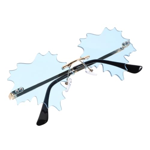 CIYODO Gafas de Sol sin Montura Diseño de Hoja Únicas y Ligeras para Fiesta y Eventos Temáticos, Accesorio de Moda para Mujer Material Metálico y PC Azul