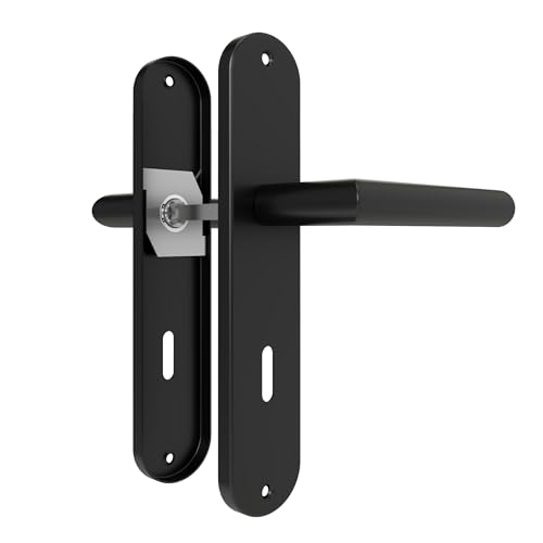 AwmnSrman Türgriffe Innentüren Schwarz Türklinke Türbeschlag Drückergarnitur Zimmertür Garnitur 72MM-BB-Buntbart Set 1er-Set Moderne Edelstahl 2 Türklinken & 2 Langschilder 240 * 50 mm