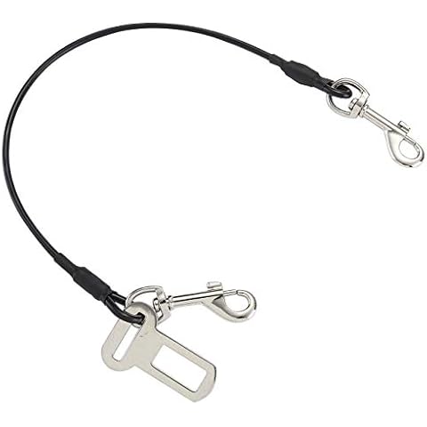 Mogoko Chew Proof Dog Car Seatbelt Safety Restraint Pet No-Chew Tether Cable Stainless Steel Dog Leash Vehicle Seat Belt Strap with Double Clip and Latch Attachment (L Size,40 inch) Cover