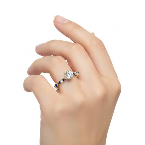 Image of Choose Your Gemstone Petite Pave Diamond CZ Engagement Ring Yellow Gold Plated Round Shape Petite Engagement Rings Minimal Modern Design Birthday Gift Wedding Gift US Size 4 to 12