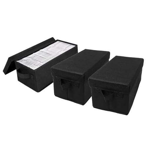 Lot de 3 Boîte de Rangement CD avec Couvercle, Capacité Jusqu'à 135CD ou 60DVD, Pochettes de Rangement pour DVD, Organiseur de Disque pour Ranger des...