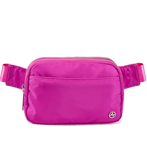 Image of Pander Everywhere Belt Bag for Women, 5 Zipper Pockets Nylon Crossbody Fanny Pack Purse (Grape Purple)