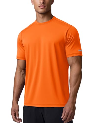 Zengjo Athletic Shirts for Men Quick Dry Moisture Wicking Short Sleeve(Neon Orange,M)
