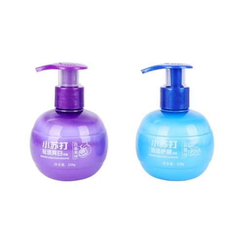 OFFIGAM 2 Bottles Baking Soda Toothpaste Pump Dispenser Set 200G Blueberry Passion Fruit Fruity Oral Care for Teeth Cleaning and Cavity Protection