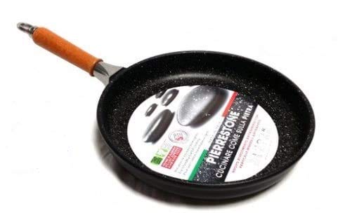 PIERRESTONE Padella in pietra 32 cm, manico removibile, antiaderente, anti-graffio, senza PFOA, per frittura e cottura sulla pietra