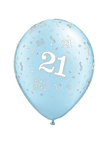 6 x 21-A-Round Light Blue Pearl - 11 Inch Latex Balloon with white print plus FREE Ribbon uninflated latex helium deflated birthday wedding anniversary celebration balloons