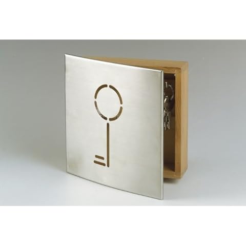 Zeller 'Schlüssel' (Key) 13846 Key Cabinet 21.5 x 6 x 24.5 cm Beech Wood and Stainless Steel Cover