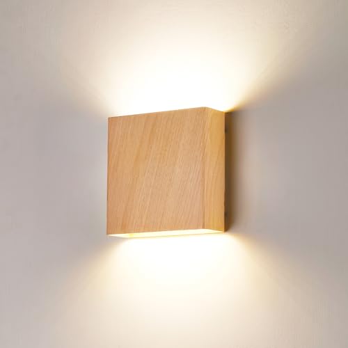 LUXLUCIO Natural Wood Grain Indoor Outdoor Up and Down Wall Sconce 5%-100% Dimmable 18W 5CCT (2700K-5000K) Modern Lighting for Living Room/Porch CRI90+ 120V-277V ETL FCC Certified