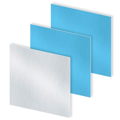 iMeistek 0,8 mm Dicke 80 x 80 mm Aluminiumblech,6063 Quadratische Aluminium-Panelplatte mit Beidseitiger Schutzfolie für DIY-Bastelarbeiten (3 Stück)