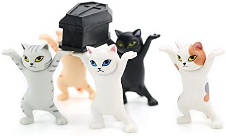 Cute Dancing Cat 5 Packs, Hold Everything Cats Pen Holder Coffin Cat Doll Ornaments Plastic Earphone Support For Airpods Gift Home Table Decoration Accessories