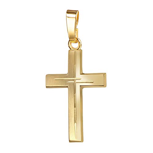 JEVELION Anhänger mit Diamantschliff Kreuz in Gold für Damen, Herren und Kinder - Kettenanhänger aus 750er Gold (18 Karat) mit Schmucketui
