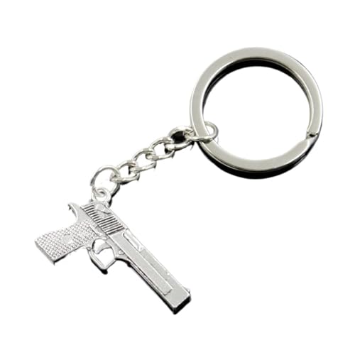 Porte-clés voiture homme métallique chaîne et pendentif pistolet vintage