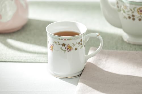 Taza de porcelana fina 14 oz con flores y borde verde menta miniatura 3