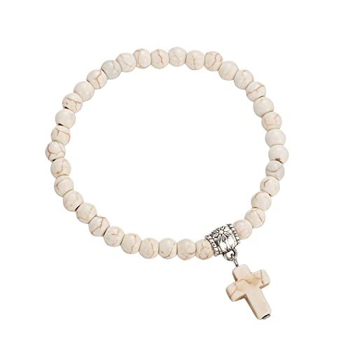 Softones 6Mm Bead Cross Pendant Bracelet For Women Healing Stone Stretch Prayer Bracelet For Boy Girls,With Gift Box #TOP12