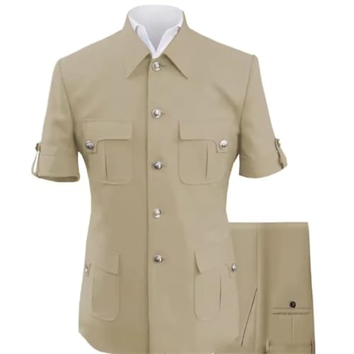 Men Short Sleeve Blazer with Four Pocket and Pants Two Piece Wedding Groom Events Formal Suit4