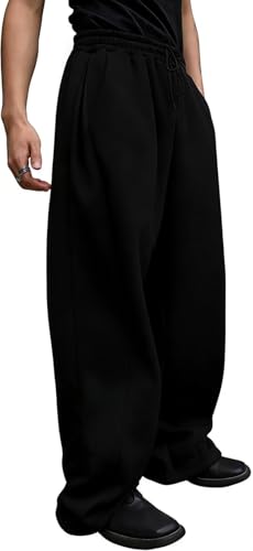 Image of Hello MrLin Joggers for Men UK Cotton Baggy Wide Leg Sweatpants Men Casual Stretch Drawstring Gym Running Tracksuit Bottoms Black