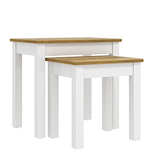 Galano Sufy Nest of 2 Tables Unit - Modern Sofa Side Table for Living Room - Small and Light Multilevel Coffee Table Set - 33 x 48 x 46.5 cm - White - Image 6