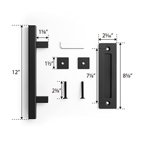 SMARTSTANDARD Heavy Duty 12" Pull and Flush Barn Door Handle Set, Large Rustic Two-Side Design, for Gates Garages Sheds Furniture, Solid Steel, Square, Black by SMARTSTANDARD - Image 5