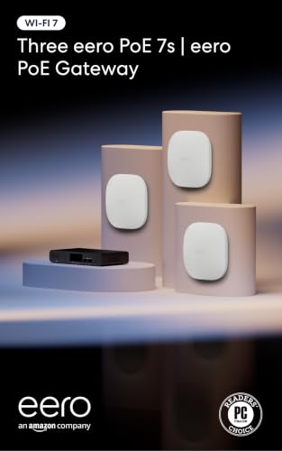 Image of Three Amazon eero PoE 7s (newest model) with Amazon eero PoE Gateway