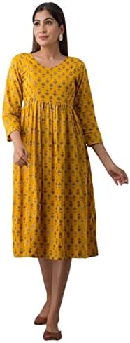 Nanci Mustard Color Floral Printed Women A-Line Maternity Gown