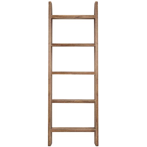 MyGift Wall-Leaning Dark Brown Wood Towel Ladder Rack