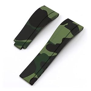 ZHANGUO 20 mm natuur camo rubber siliconen horlogeband compatibel met rol horloge strap daytona submariner GMT OysterFlex Armband vouwen gesp (Band Color : 3, Size : 7)
