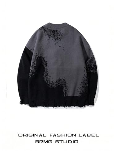 Men's Letter Graphic Sweater Gothic Raw Hem Long Sleeve Crew Neck Knitted Pullover Top2