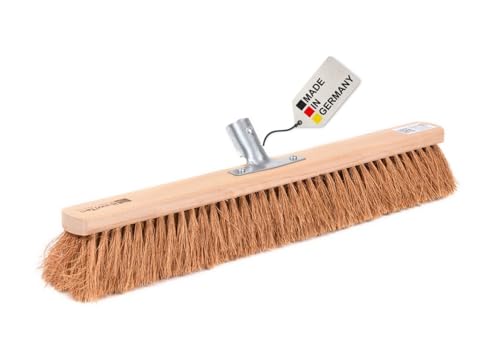 BawiTec Kokosbesen 60cm Breit mit stabilem Metall-Stielhalter 24mm Durchmesser verschraubt Kehrbesen Naturfaser Besen ohne Stiel Kokos Borsten Kokosborsten braun Buchenholz XL