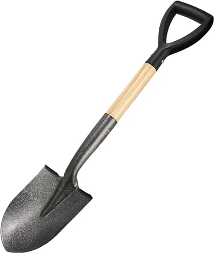 Shovel for Digging 70cm / 28-inch Small Round Shovel with D-Handle Kids Metal Beach Shovel Camp Gardening Tools Wooden Handel