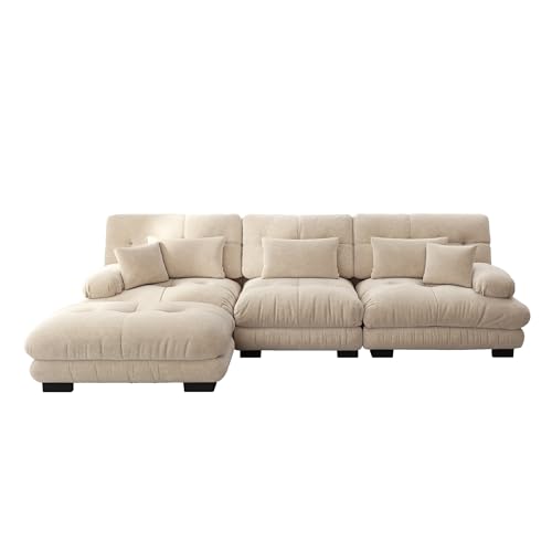 Miniatura 4 de Dachetou Sofá Esquinero Modular De Lujo En Forma De L De Gran Tamaño Para Sala De Estar, Sofá Cama Profundo Con Otomano, Chenilla De Pana Marrón Claro