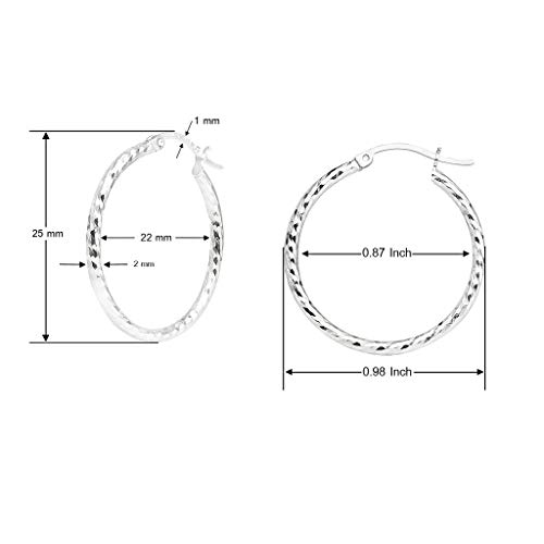 Solidsilver- Sterling Silver High Polished Textured Diamond Cut Click Top Hoop Earrings | Sizes 25Mm #TOP4