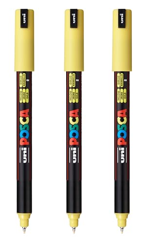 posca PC-1MR Water-Based Paint Markers, Extra Fine Tip (0.7mm), Yellow, 3 Count
