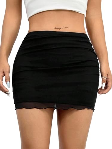 Avanova Women Mesh Bodycon Mini Skirt High Waist Ruched Summer Short Skirt3
