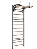 Swedish Ladder Pro, Wood Stall Bar with Push-Through Bar, Adjustable Pull-Up Dip Bar for Adults and Kids, Accessories Bundle, Spring, for Home, School, Physical Therapy and Gymnastics (40