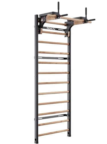 Swedish Ladder Pro, Wood Stall Bar with Push-Through Bar, Adjustable Pull-Up Dip Bar for Adults and Kids, Accessories Bundle, Spring, for Home, School, Physical Therapy and Gymnastics (40