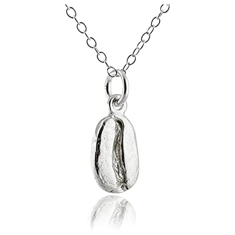 FashionJunkie4Life Sterling Silver Tiny 3D Coffee Bean Charm Necklace, 18" Cable Chain, Barista Caffeine Lover, Metal Cover