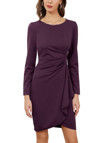 Kate Kasin Women's Elegant Pencil Dress Ruched Cocktail Midi Bodycon Sheath Dress Purple Xl #TOP1